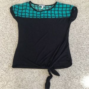 Carol Rose Turquoise Teal Black Tie Waist Shirt S